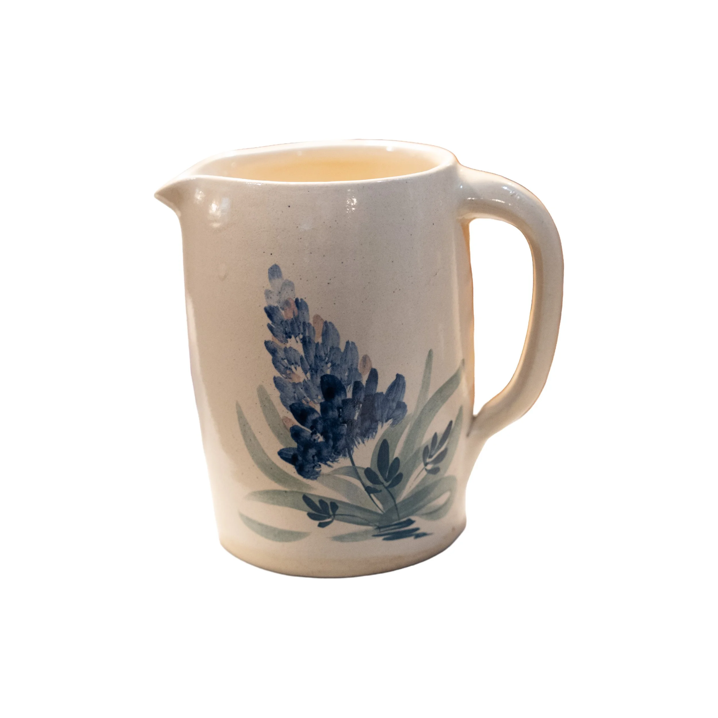 Hand-Turned Marshall Pottery Stoneware Pitcher with Blue Bonnet Flower – Texas Artisan Pottery