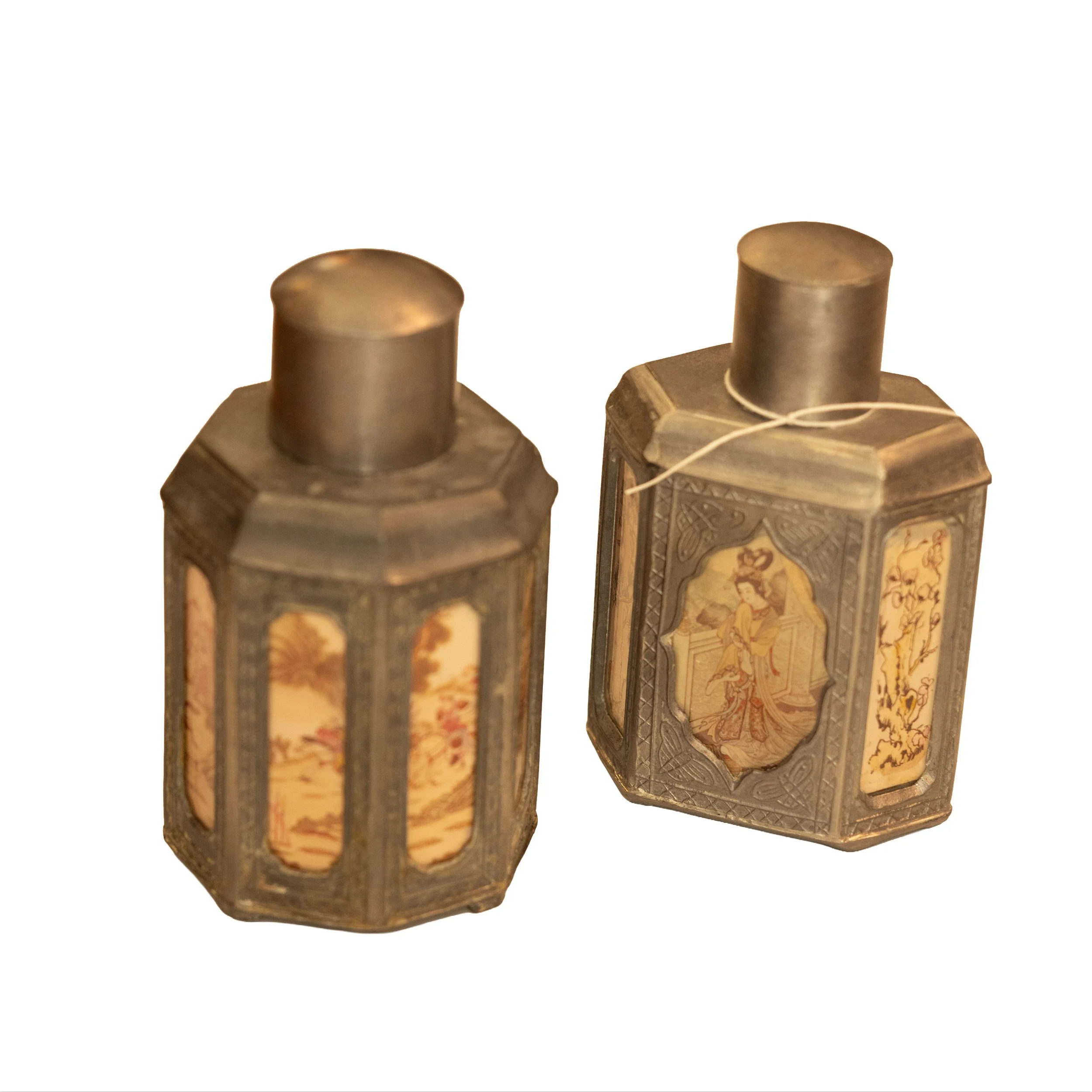 Pair of Antique Chinese Pewter Tea Caddies