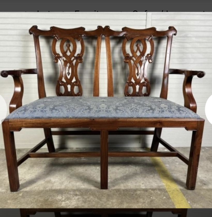 Mahogany Chippendale Double Chair-back Style Settee - Bench Made - 40"H 47"L 19.5"W