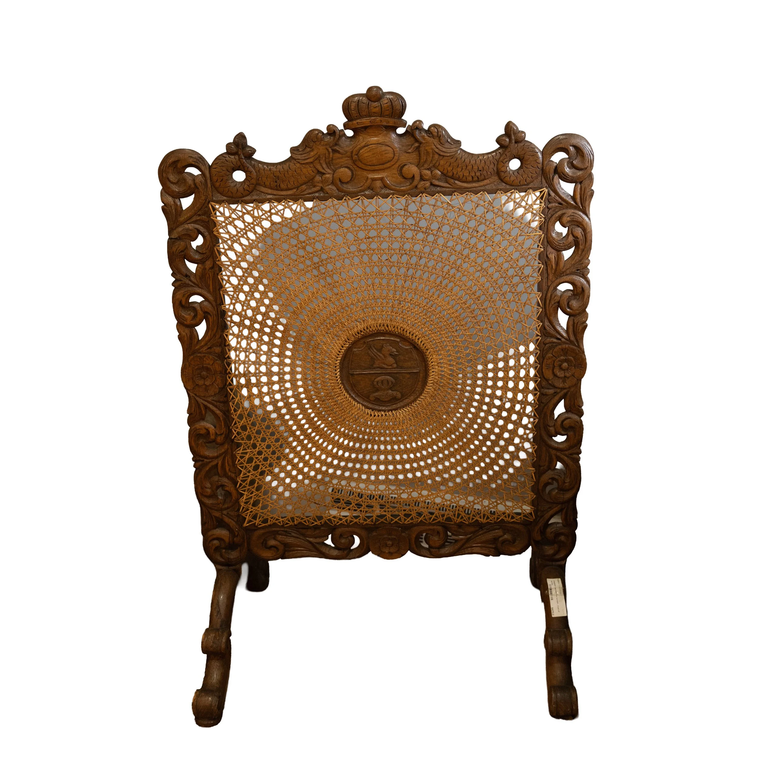 Antique English Carved Fire Screen – Coat of Arms Design, Handcrafted Wooden Panel