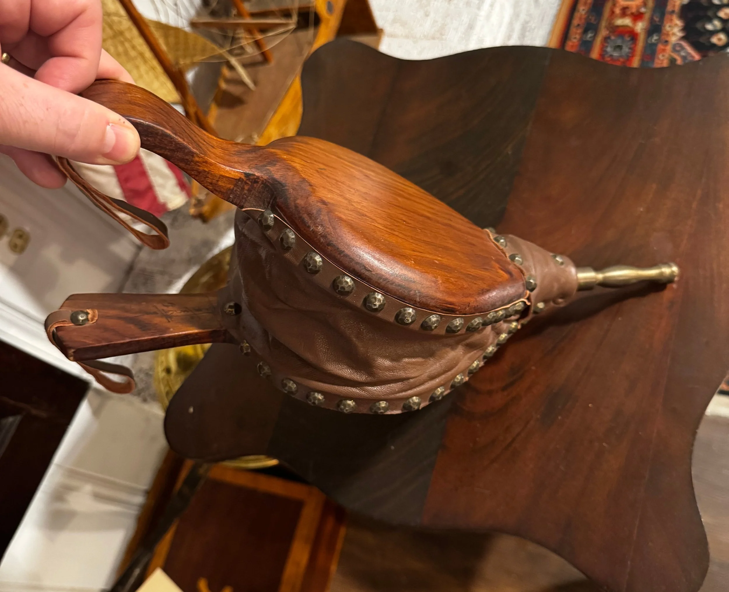 Antique Wood and Studded Leather Fireside Bellows