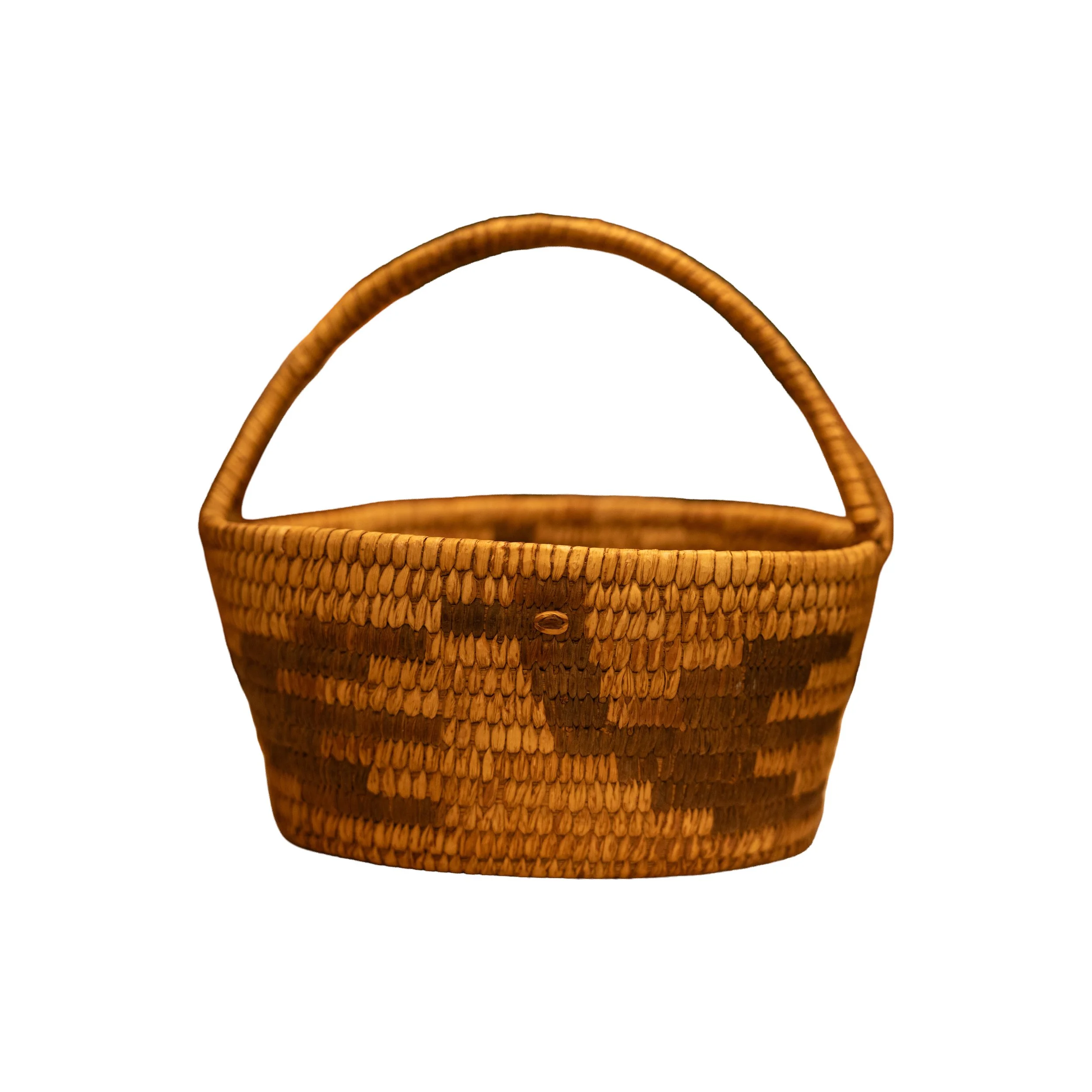Woven Apache Basket with Bird Design – Native American Seed-Eye Basket