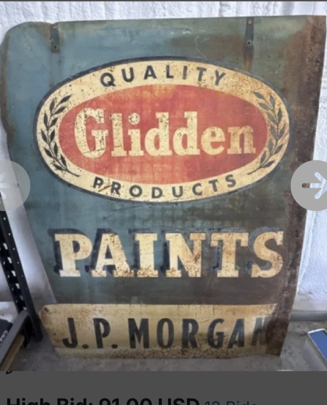 Glidden Paints (J.P. Morgan) Double Sided Metal Sign - SOLD
