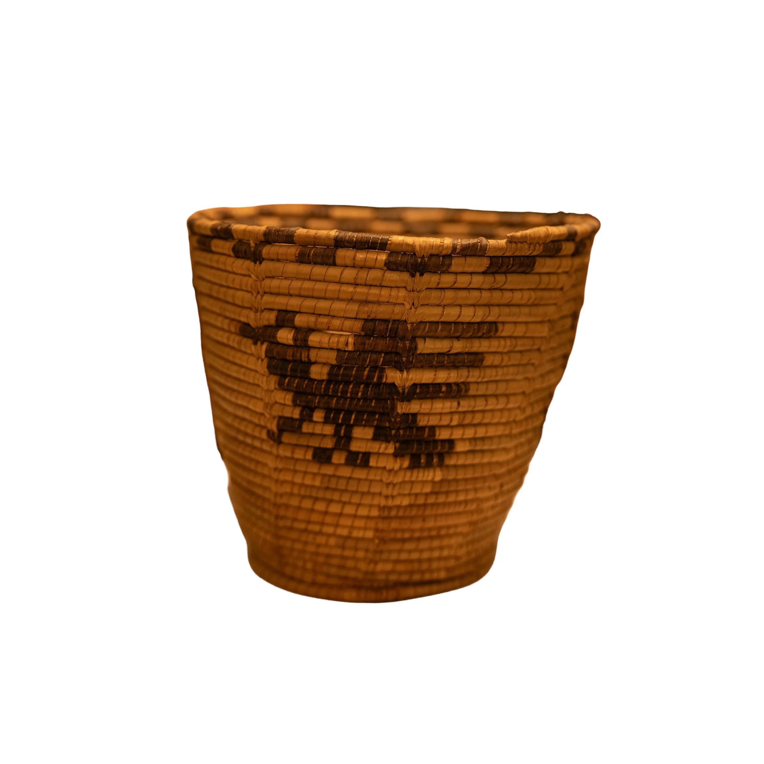 Antique Apache Coil Basket with Bird Motif – Late 19th Century Native American Handwoven Basket