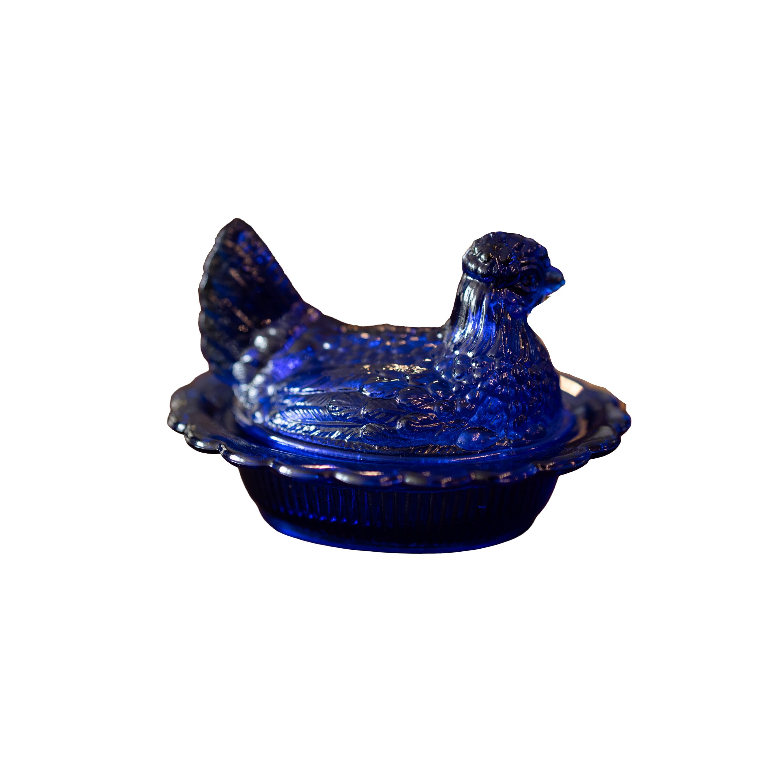 Blue Cobalt Mosser Nesting Hen – Vintage Carnival Glass Figurine