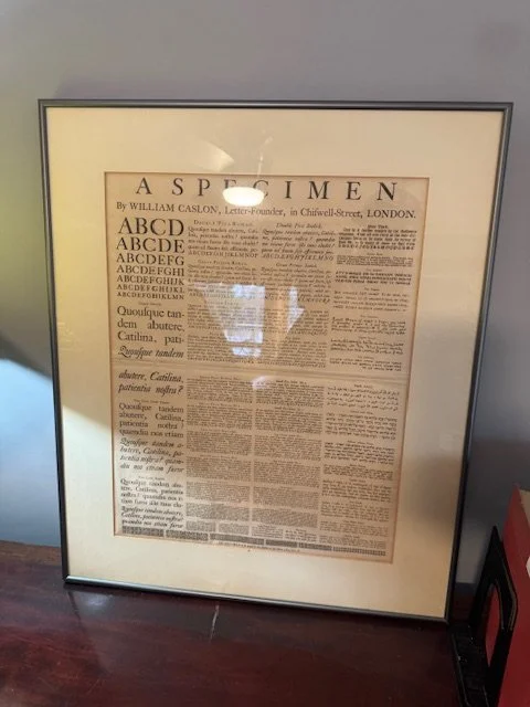 A Framed William Caslon Type Specimen Broadside Sheet from London - Mid 1700s