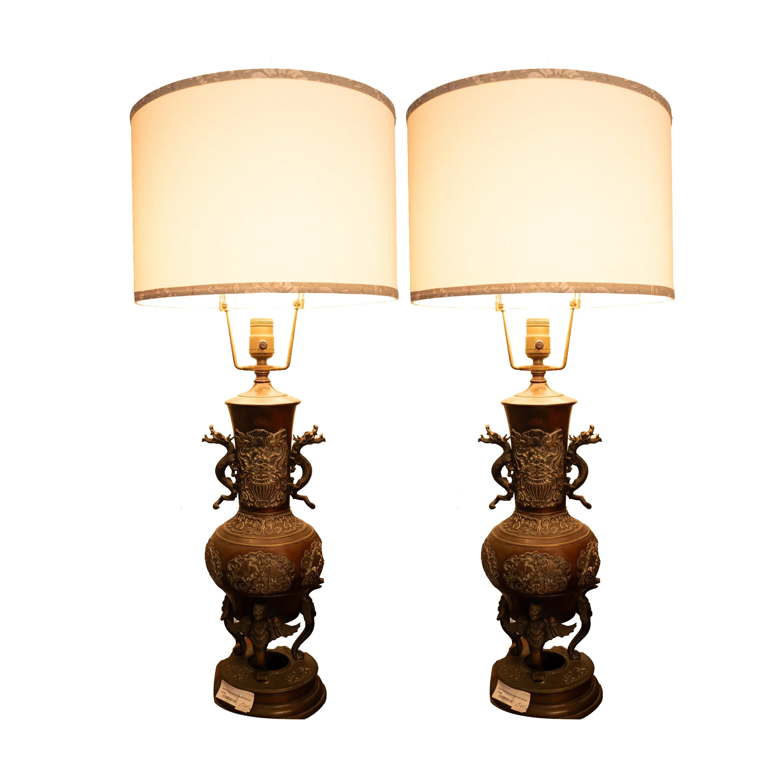 Pair of Meiji Period Japanese Bronze Lamps – Antique Oriental Lighting