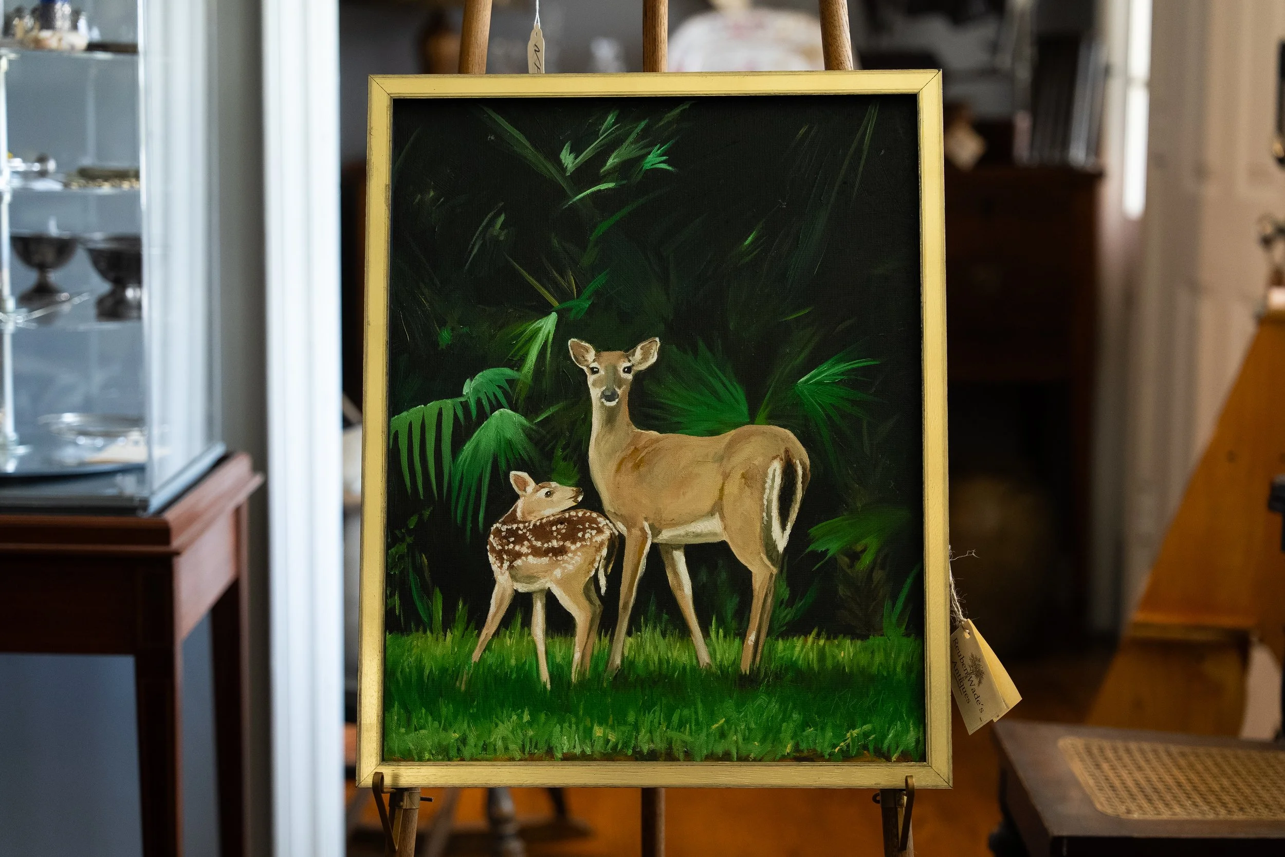 “Deer on Fripp” Oil Painting by Patt Kleckley – Framed Original Artwork