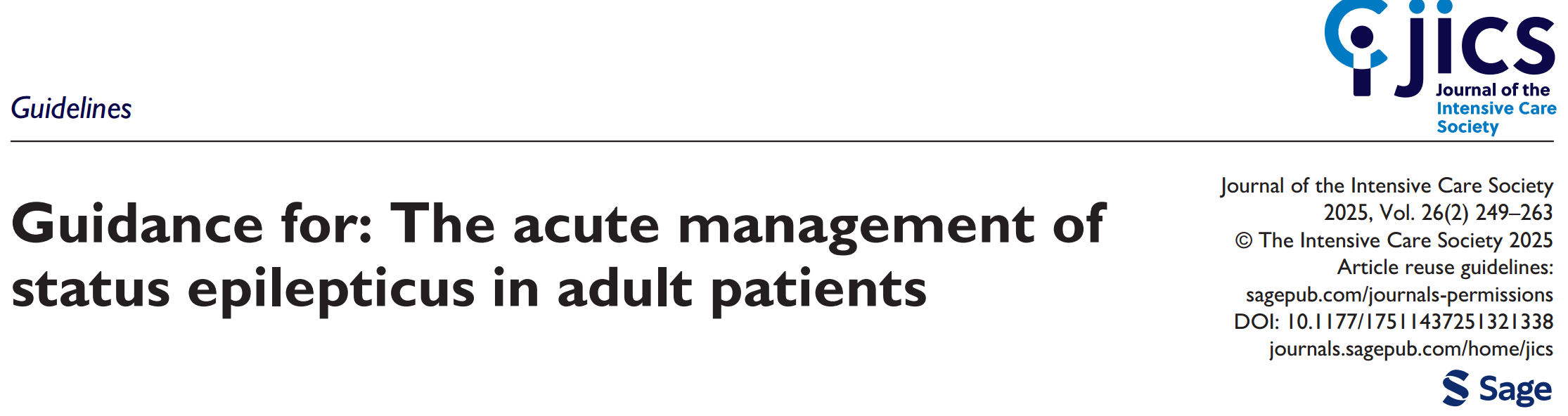 Guidance for : The acute management of status epilepticus in adult patients