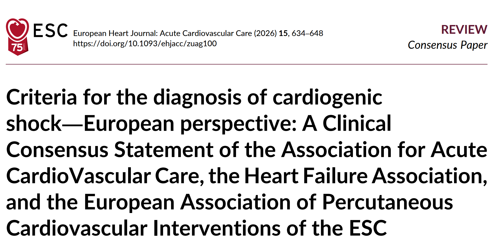 Criteria for the diagnosis of cardiogenic shock