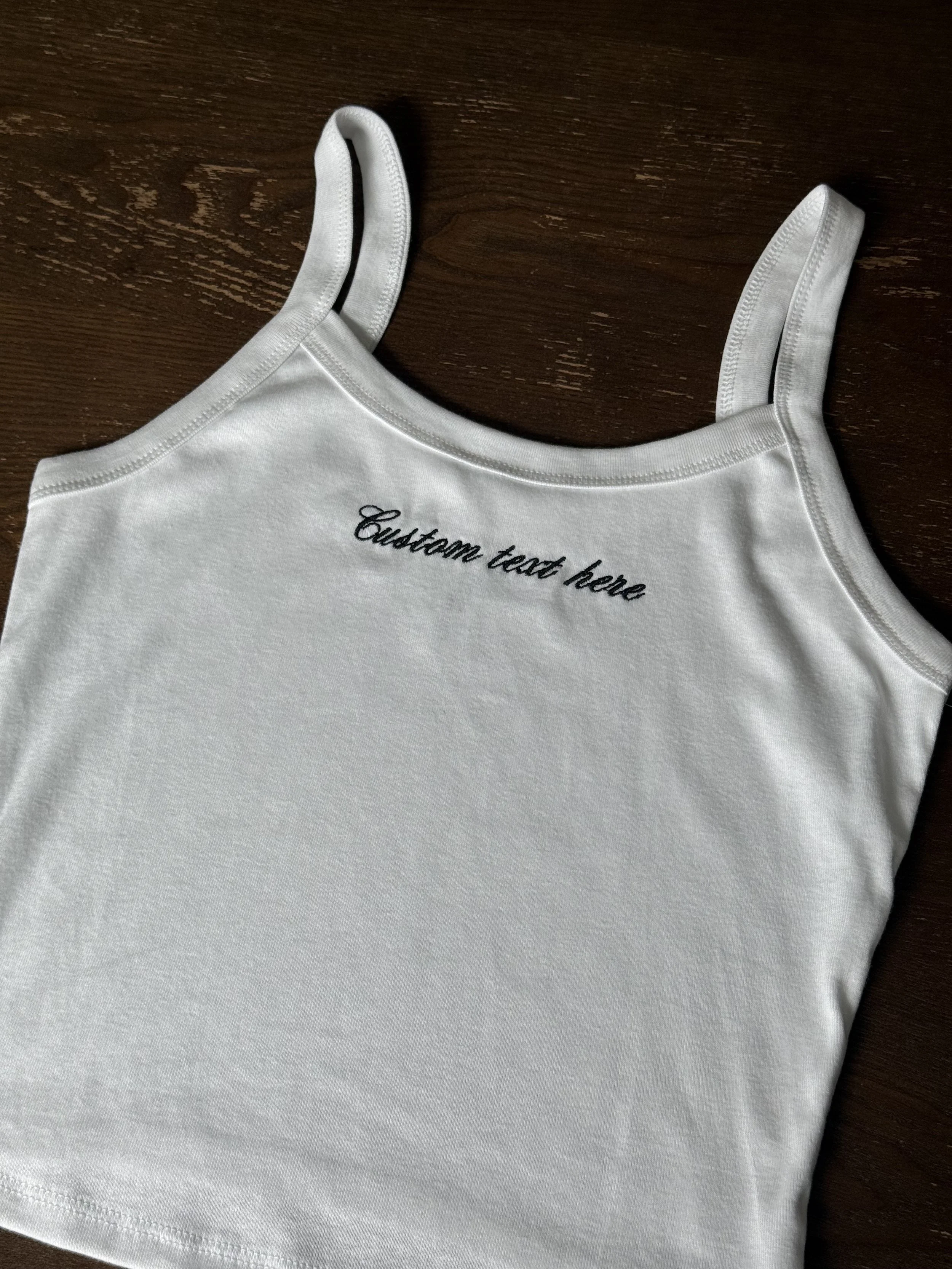 Custom Script Cropped White Tank