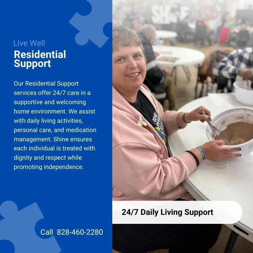 A woman sitting at a table, smiling, with a bowl of chocolate pudding in front of her. The background shows a busy cafeteria setting.