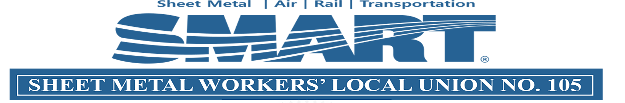 Union logo with a hammer and anvil above the text 'Sheet Metal Workers' Local Union No. 105' in blue banner.