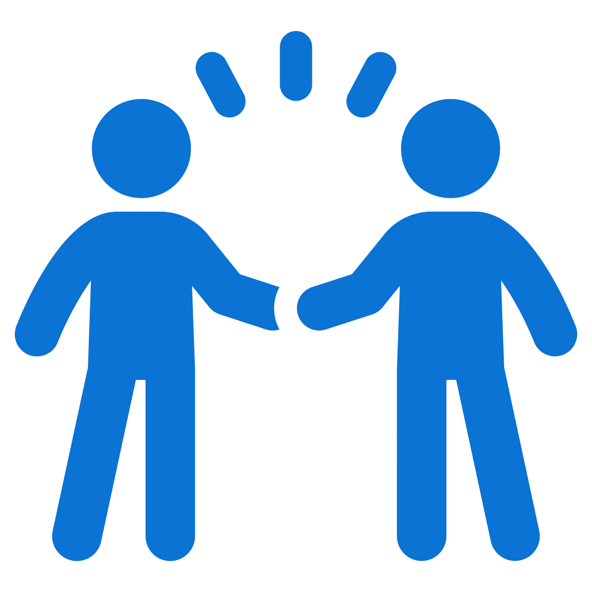 Two blue human figures shaking hands with a half gear icon above them.