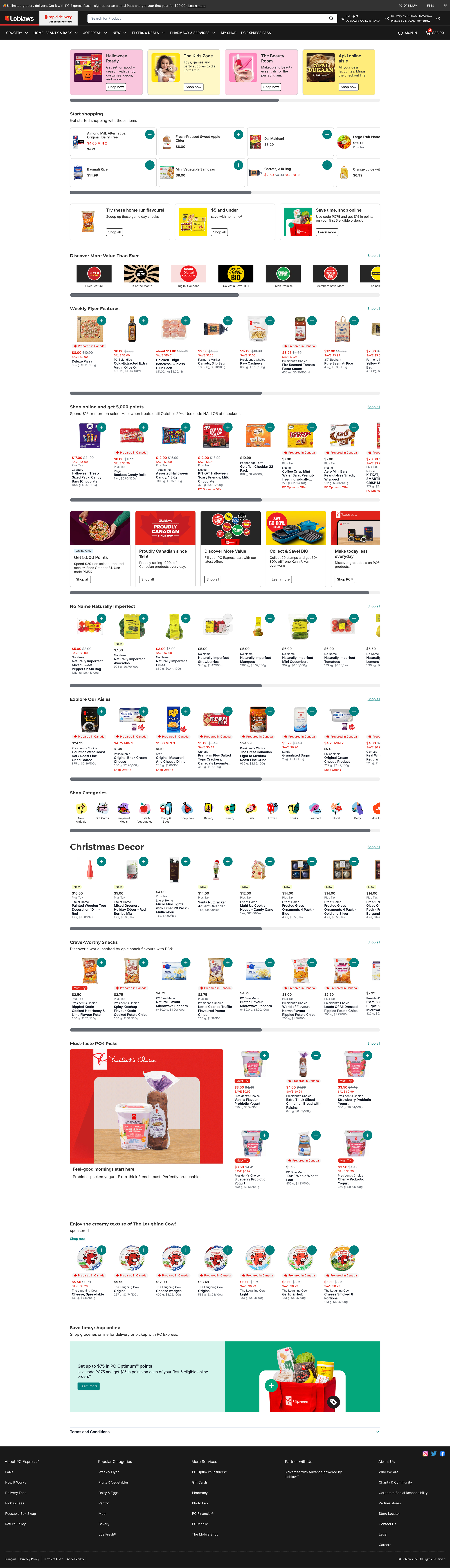Loblaw.ca homepage updated with Helios CMS components. My team is responsible for updating and relaunching this page on a weekly basis using Contentful and our custom build components.