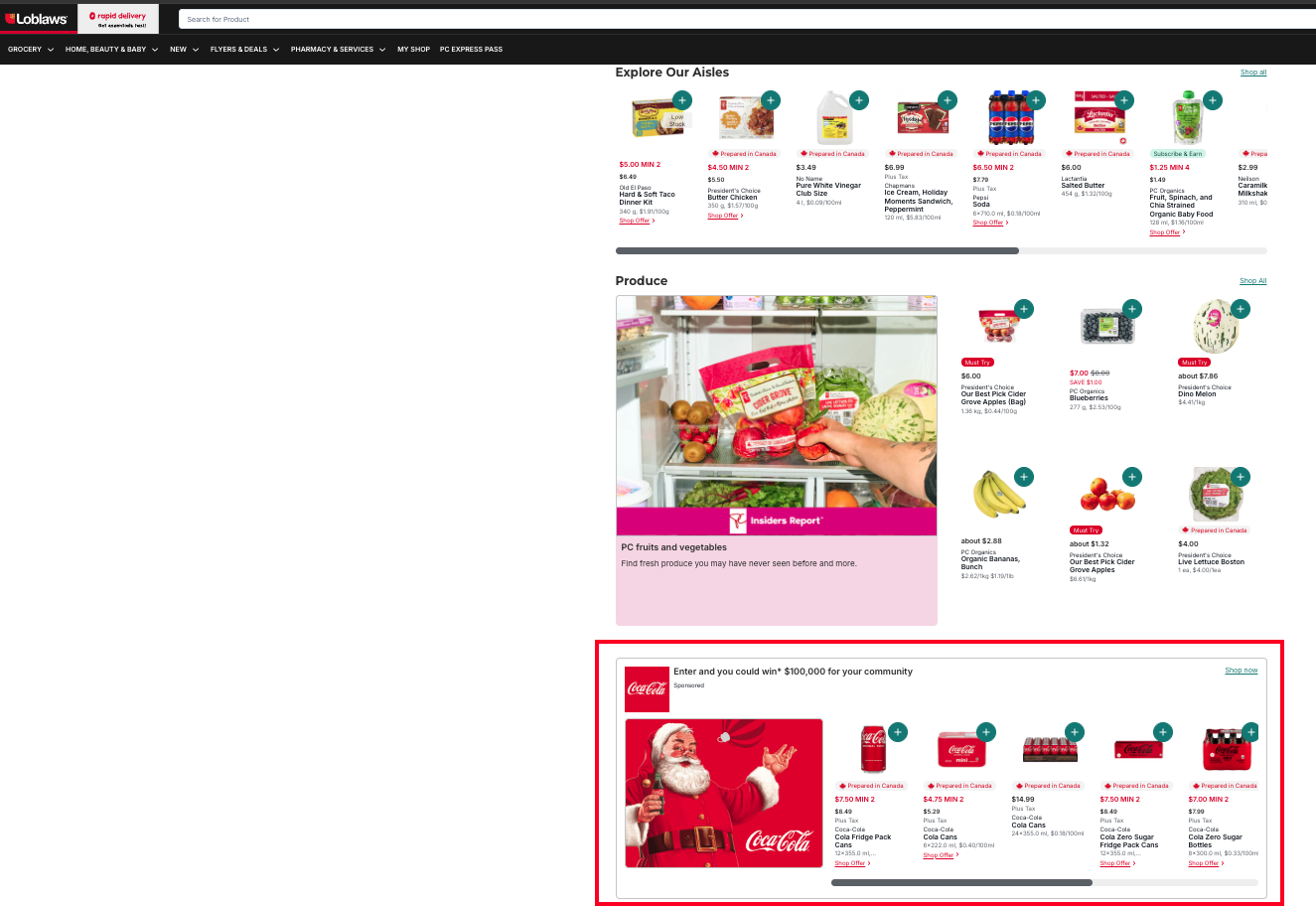 LOOP DSP shoppable ad built by my team on the loblaw.ca homepage.