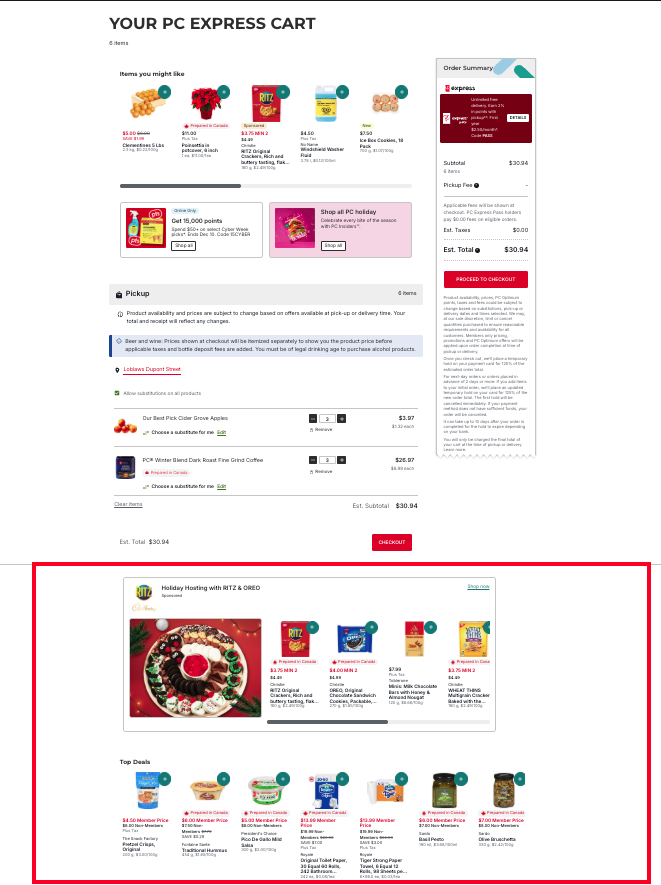 LOOP DSP shoppable ad built by my team on the loblaw.ca check out cart.