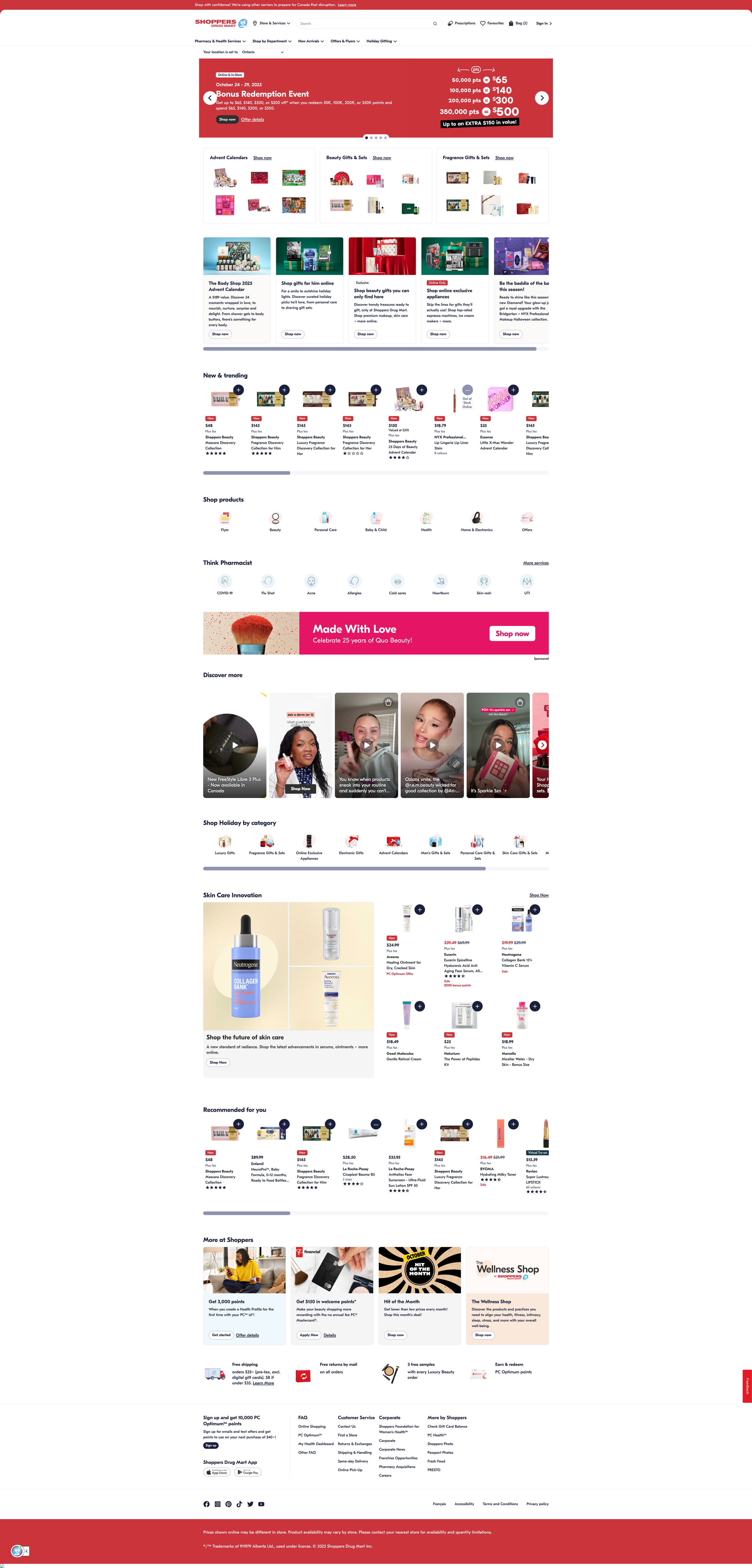 Shoppersdrugmart.ca homepage updated with Helios CMS components. My team is responsible for updating and relaunching this page on a weekly basis using Contentful and our custom build components.