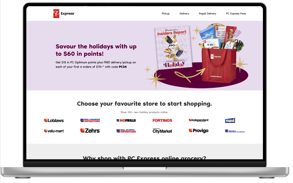 Holiday Insiders Report shopping portal my team created on pcexpress.ca