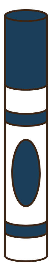 A white and blue marker pen with an oval-shaped label area on its body.