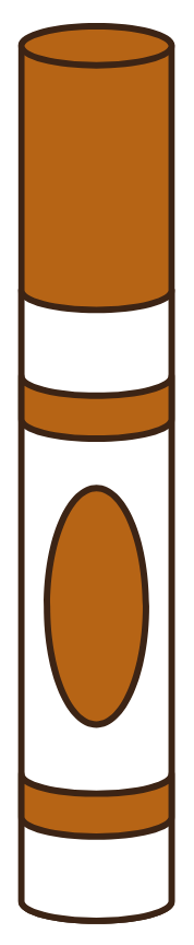 A brown and white glue stick with a blank label in the middle.
