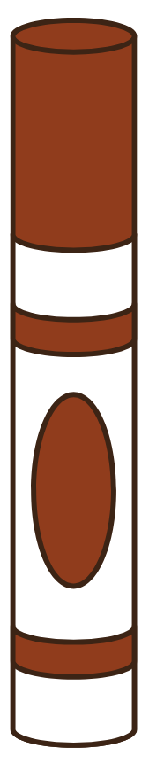 A brown and white marker with an oval shape on the body.