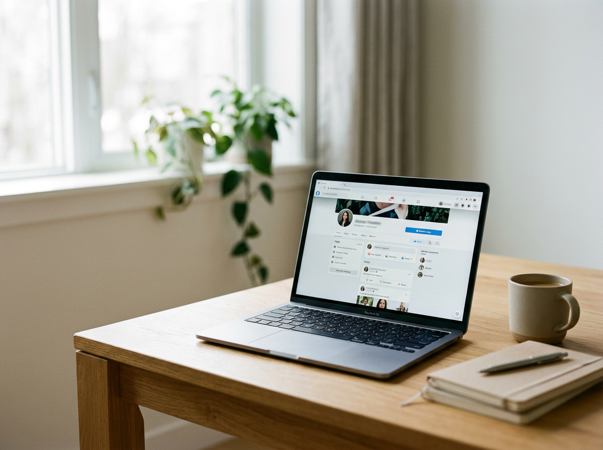 A laptop open to a Facebook page