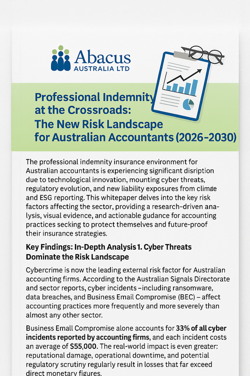Cover of Abacus Australia whitepaper: Professional Indemnity at the Crossroads