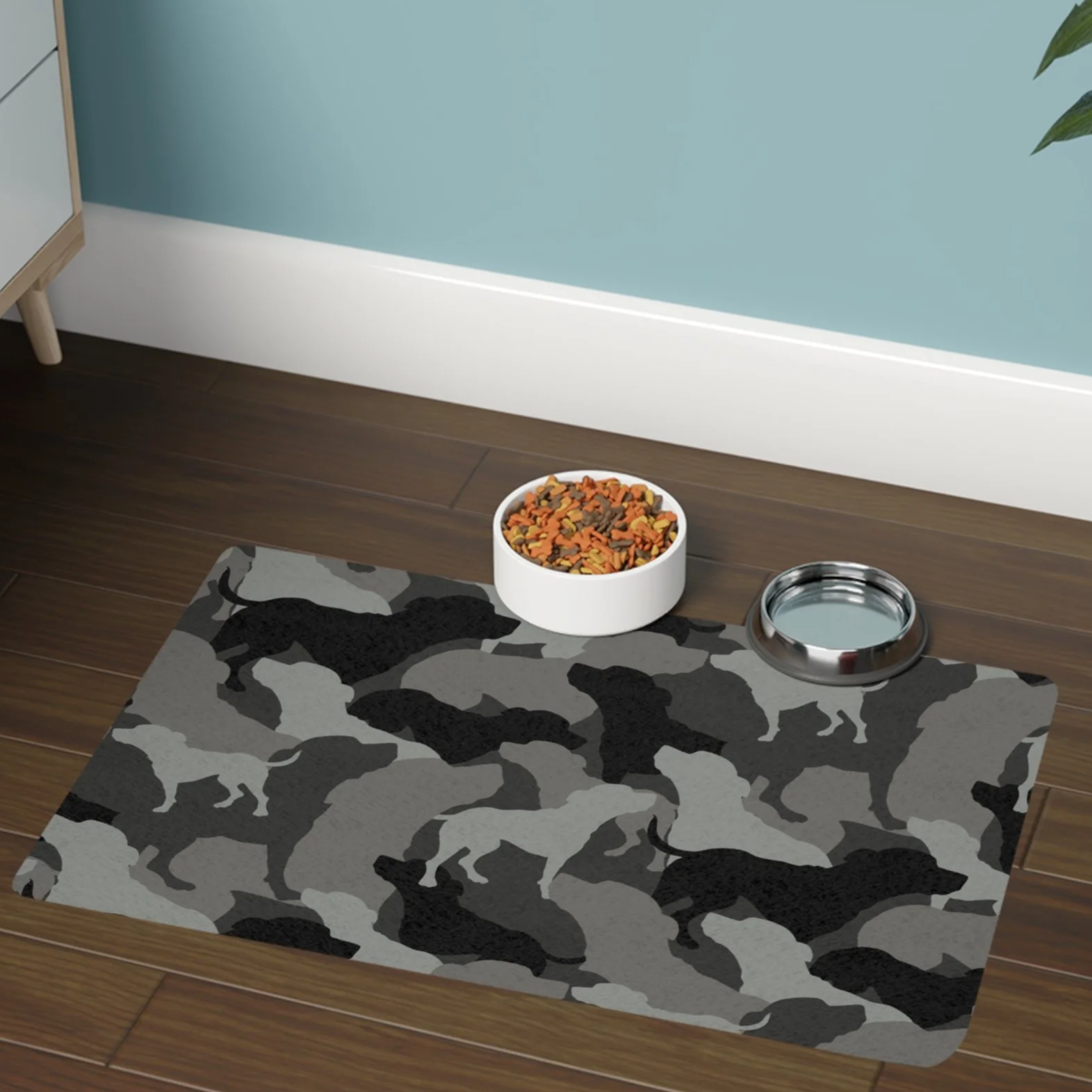 Grey Tiny Tim Camo Pet Food Mat