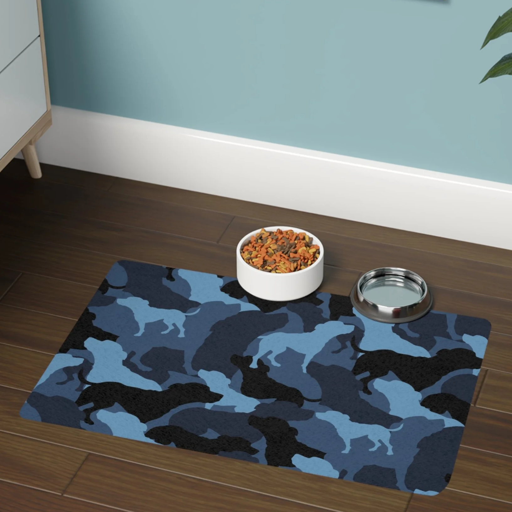 Blue Tiny Tim Camo Pet Food Mat