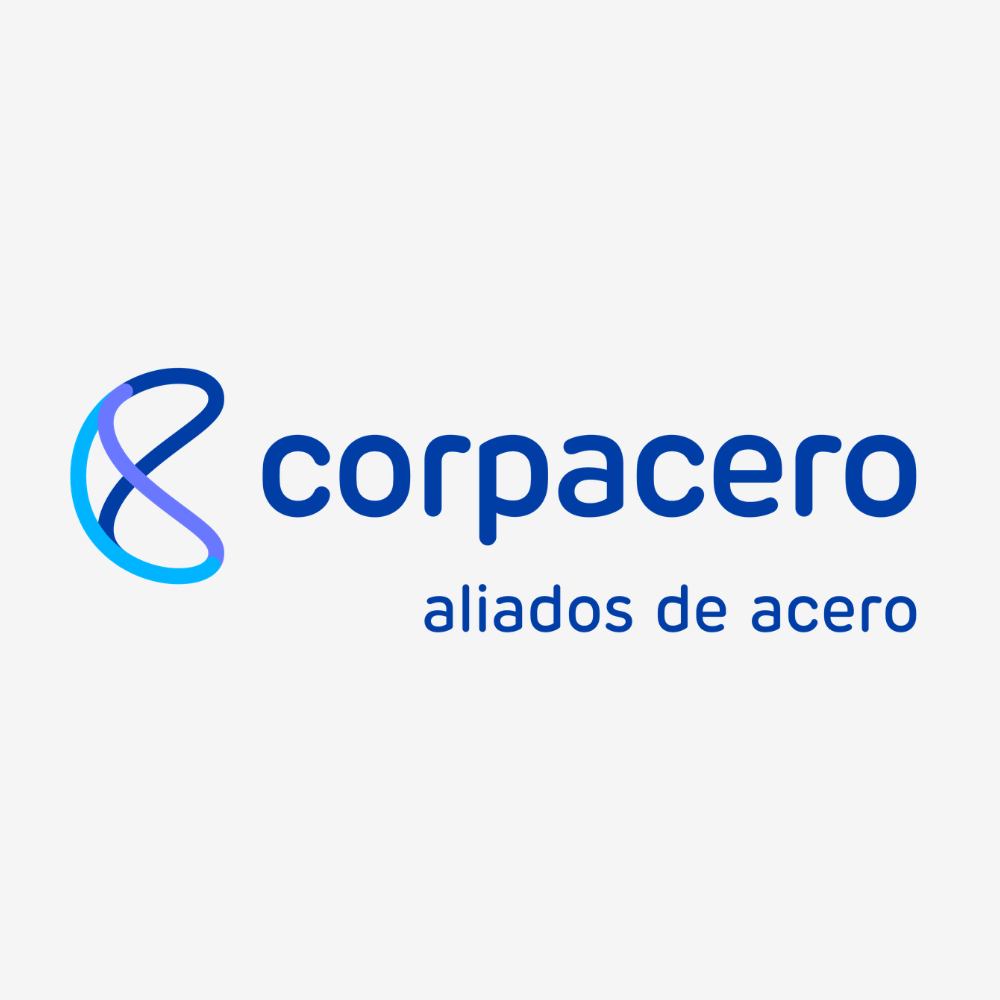 Logotipo de corpacero con el eslogan 'aliados de acero' en fondo gris claro.