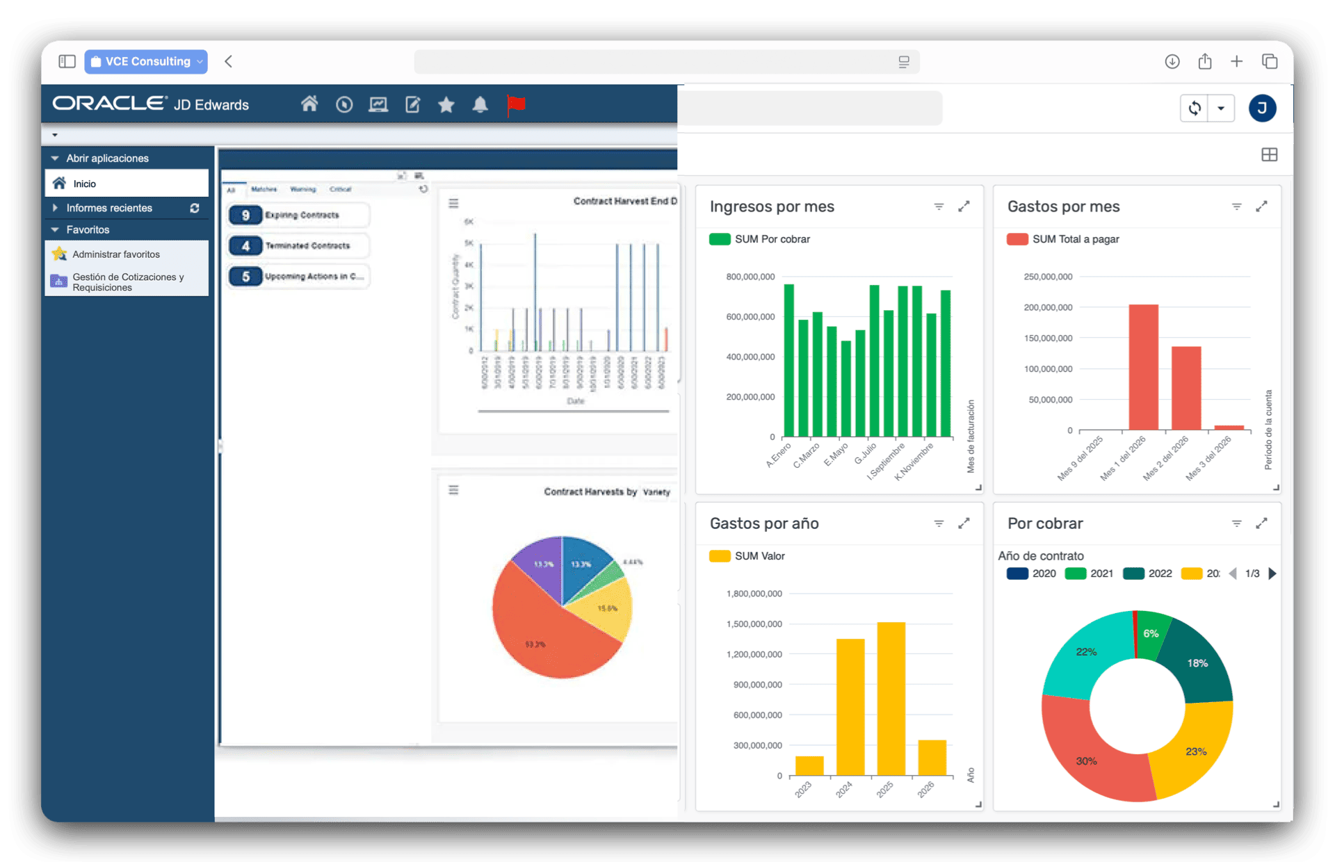 Foto de pantalla dividida en dos sistemas: JD Edwards y SIRVCE