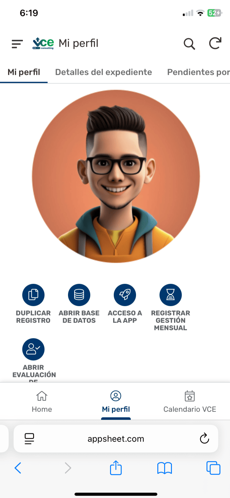 Foto de aplicación con vista de perfil de usuario.