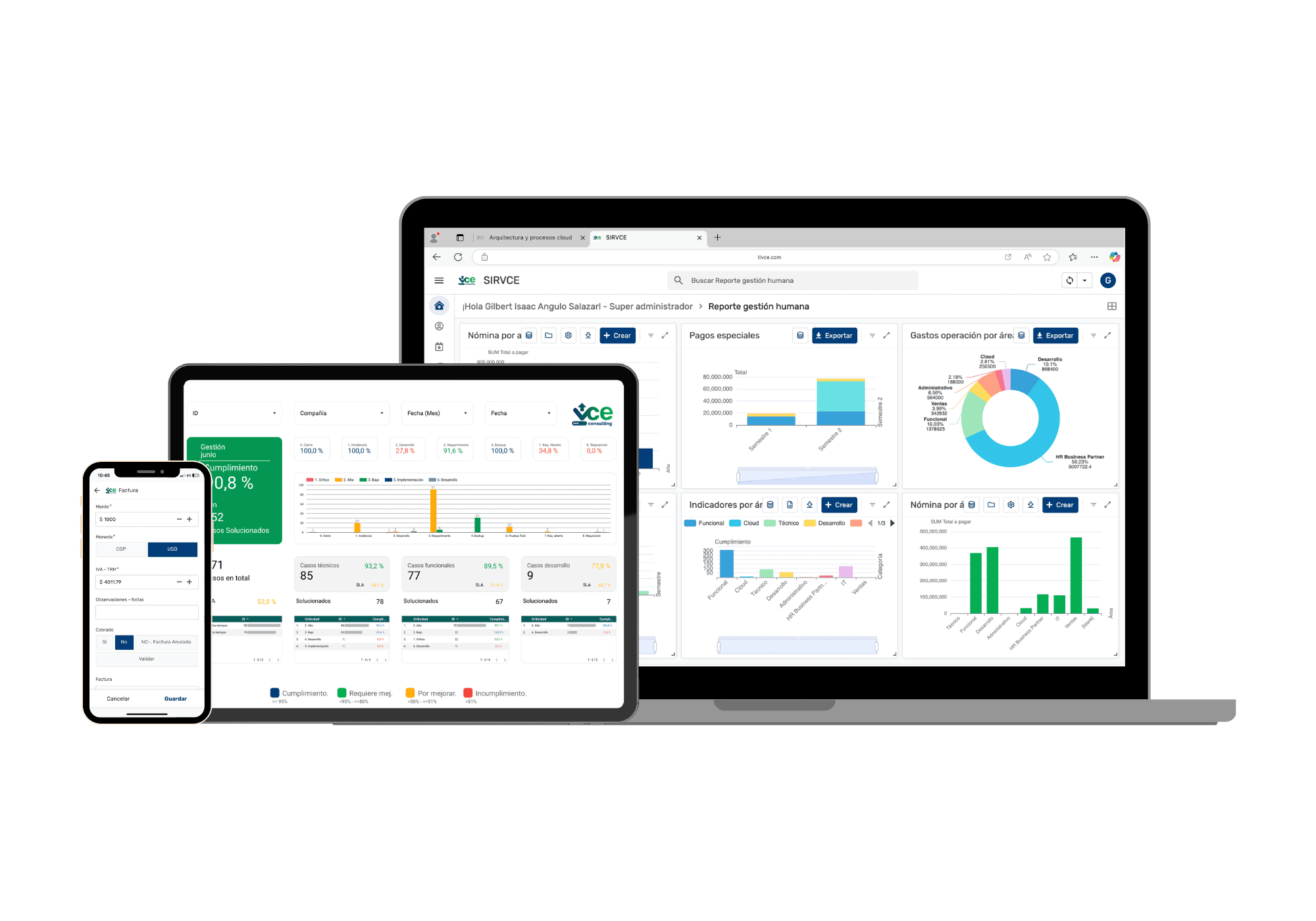 Foto de pantallas de vistas del SIRVCE