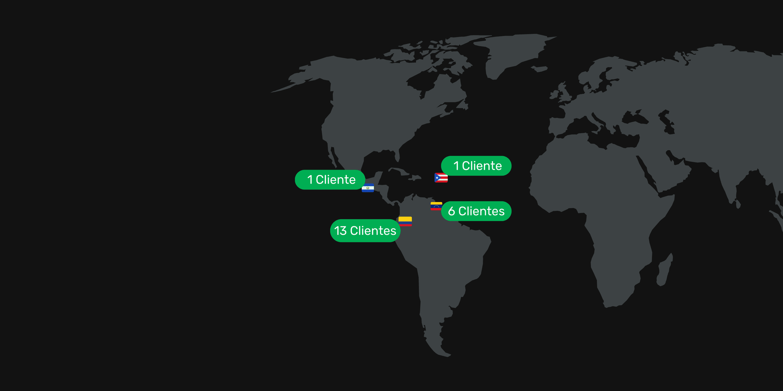 Banner oscuro del mapa mundial con la cobertura de clientes de VCE