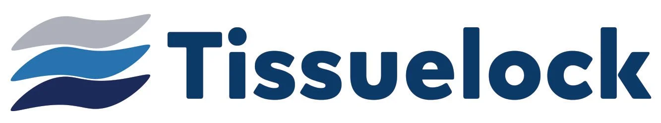 TissuLock logo with three stylized wavy lines in gray, blue, and navy, and the word 'TissuLock' in blue text.