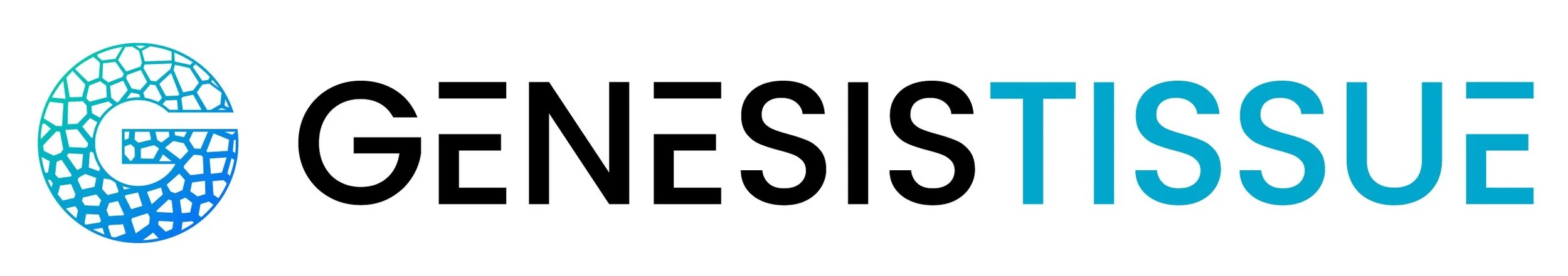 Logo for Genesis Tissue with a stylized G and the company name in black and blue text.