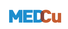 MEDCu logo with blue and brown text.