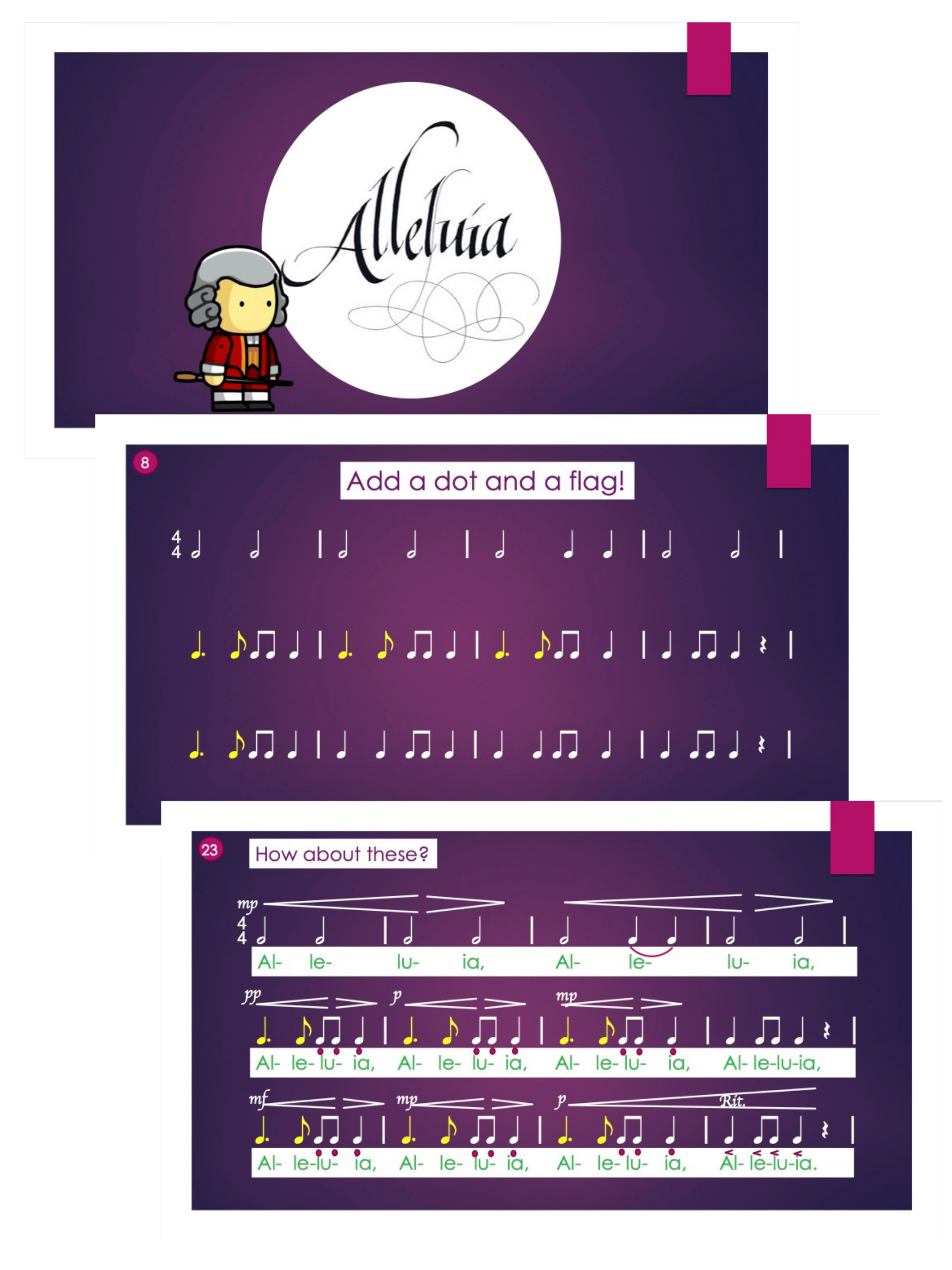 Sample of the song presentation slides for the Alleluia Canon