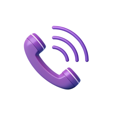 A purple vintage telephone with a cord and four ornate, curved extensions on the receiver.