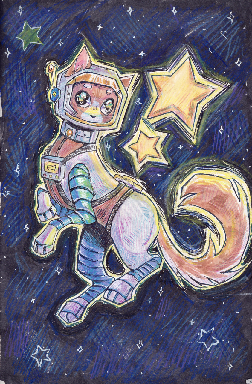 astro kitty (2025)
markers, ink, and colored pencil