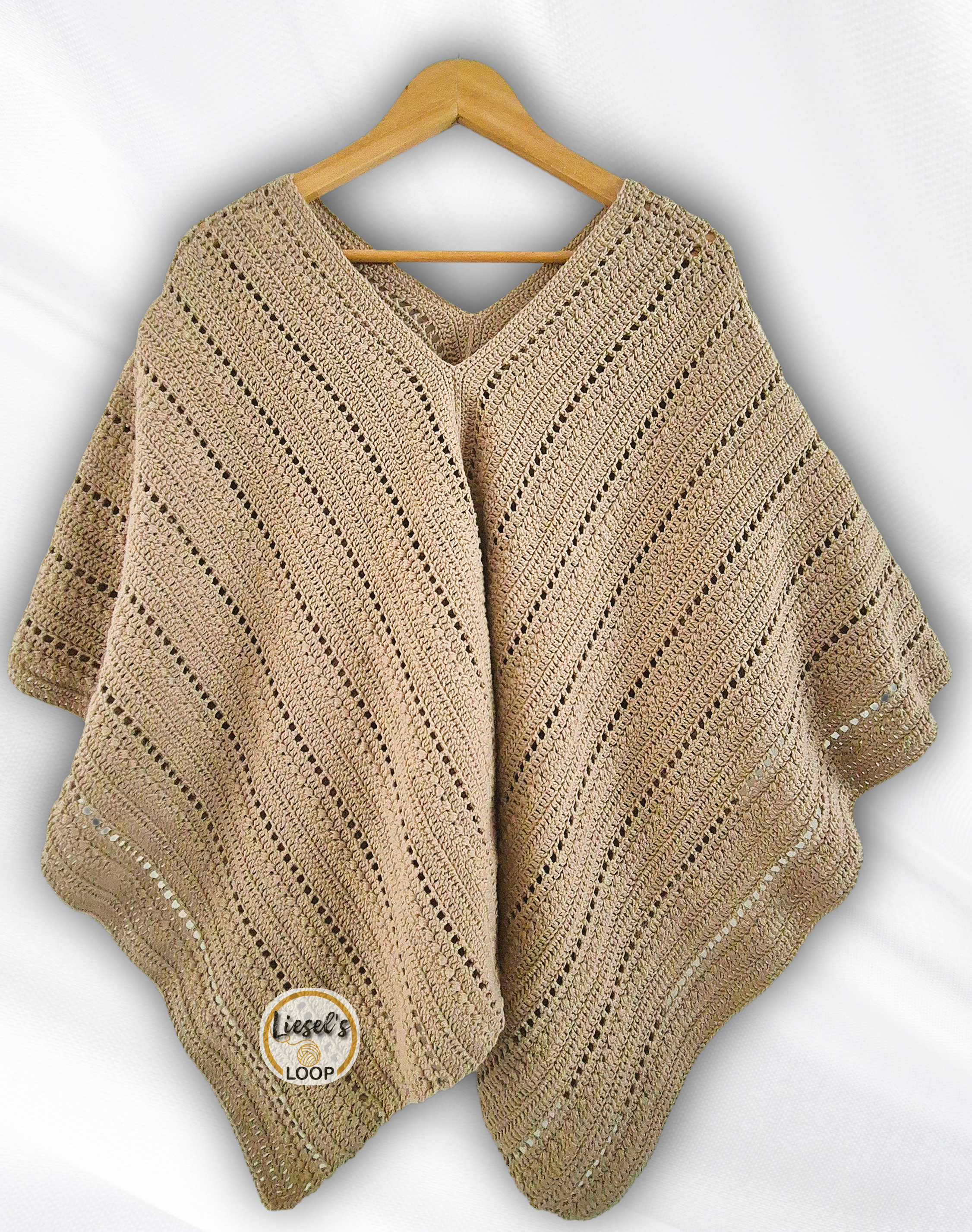 Poncho made with Liesel's Loop 4 ply cotton yarn in Dark Beige