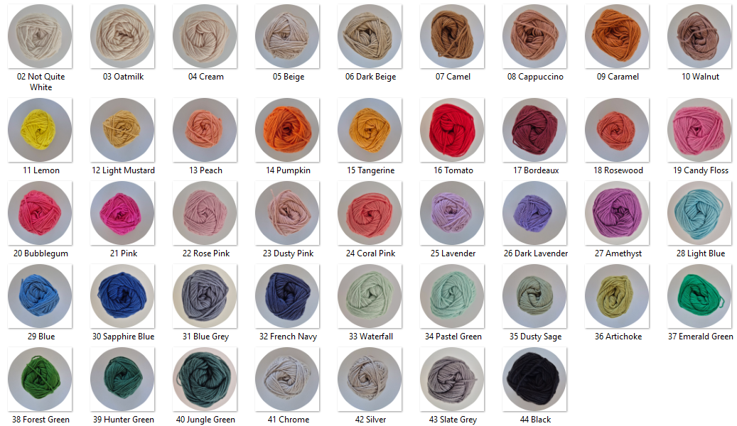 Liesel's Loop 4ply cotton range of 43 colours