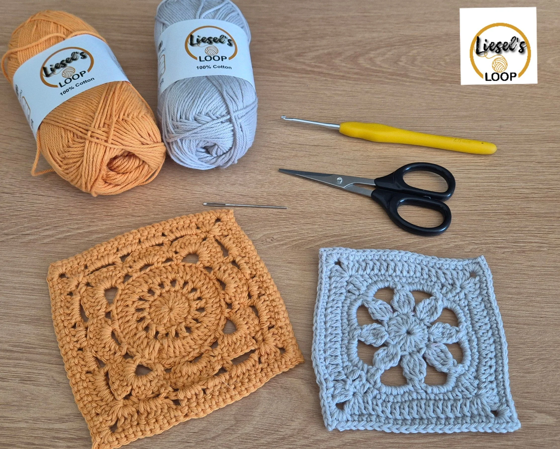 Granny squares made with Liesel's Loop 100% cotton 4ply yarn