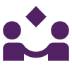Icon of two people facing each other with a diamond shape above them.