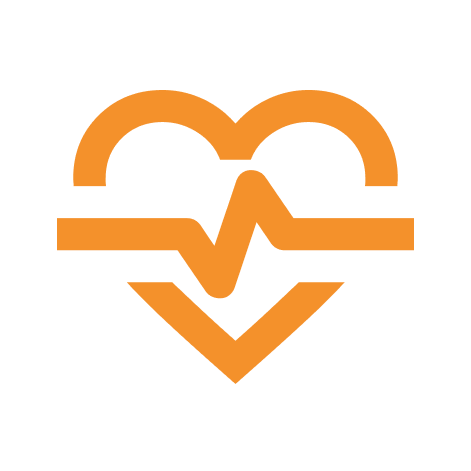Orange hand with a heart above, symbolizing care or giving.