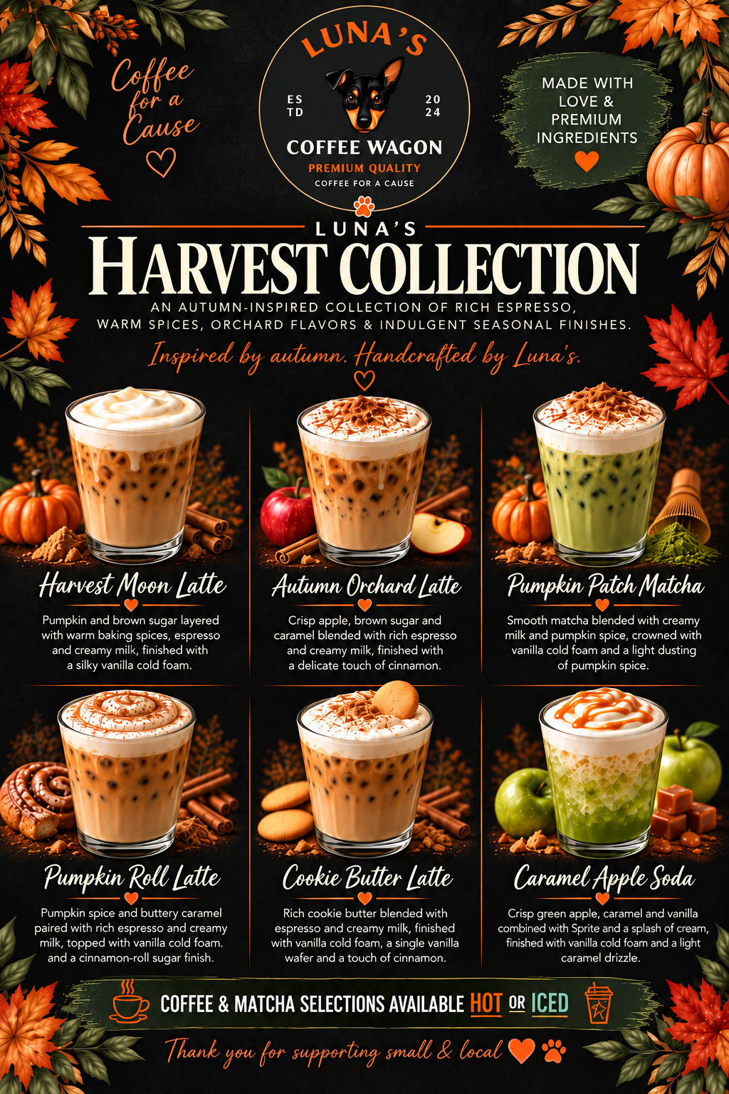 Luna's Harvest Collection seasonal fall menu
