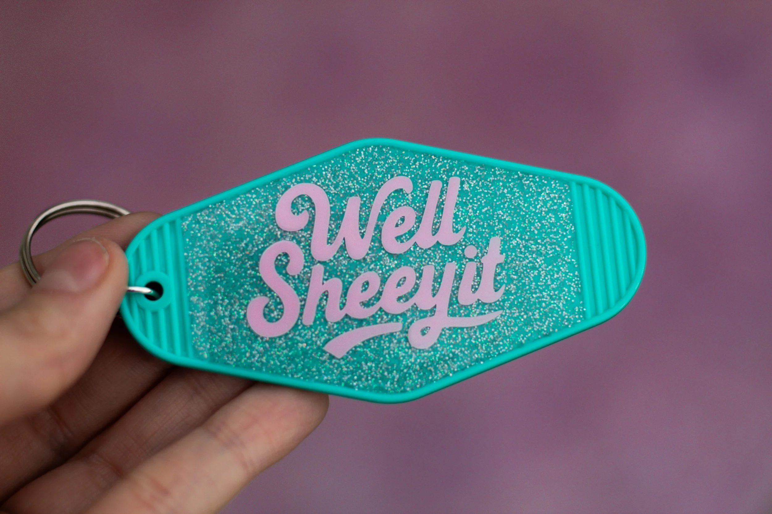 Well Sheeyit • Glitter Resin Motel Keychain • 3.5