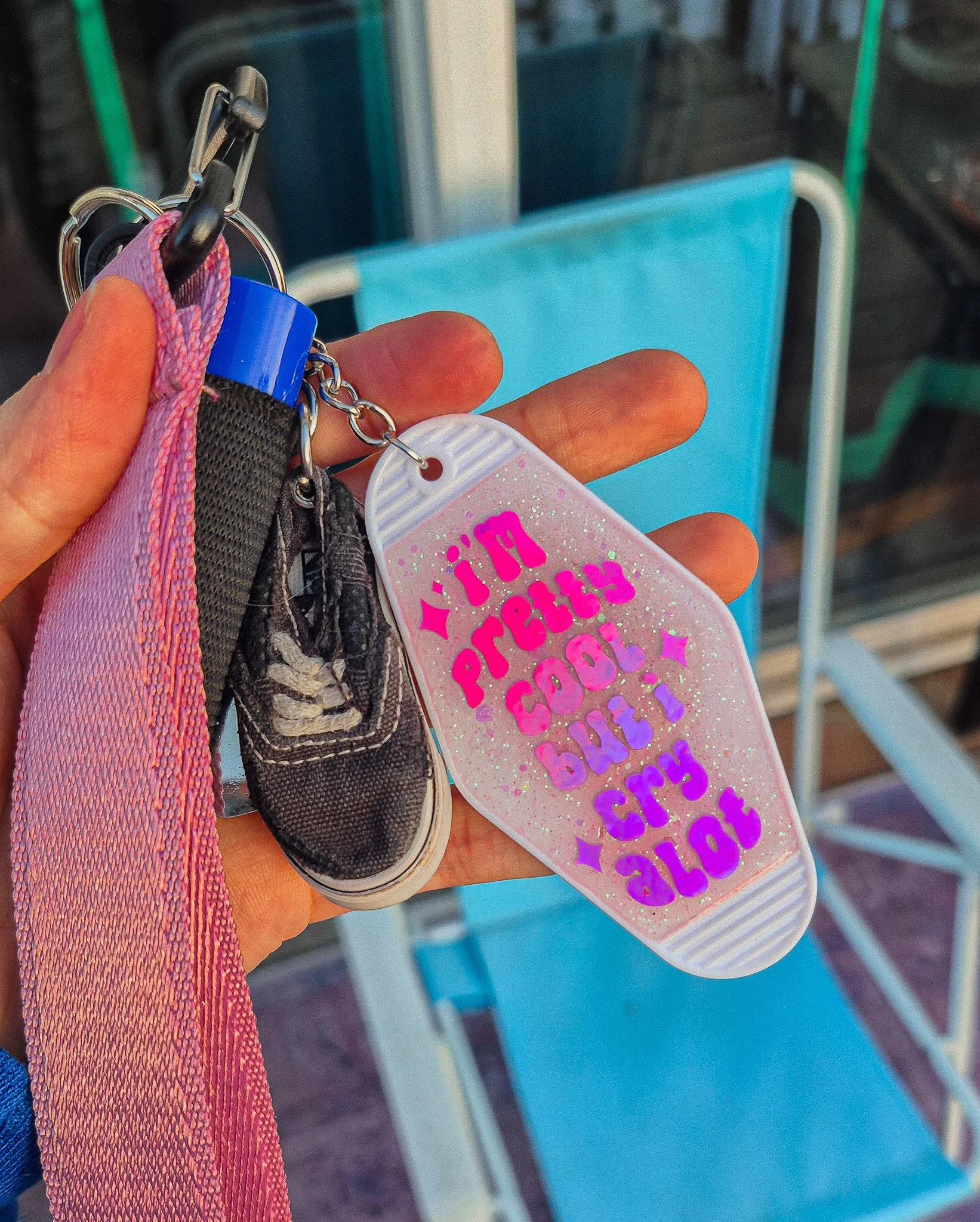 I’m Pretty Cool But I Cry a Lot – Resin Glitter Motel Keychain