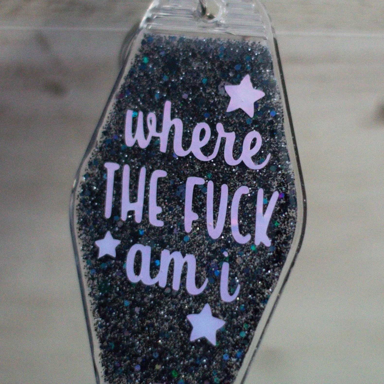 Where the F*ck Am I? • Glitter Resin Motel Keychain • 3.5